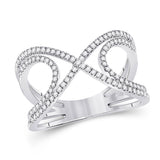 10kt White Gold Womens Round Diamond Crossover Fashion Ring 1/3 Cttw