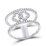 10kt White Gold Womens Round Diamond Clove Negative Space Fashion Ring 3/8 Cttw