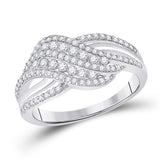 10kt White Gold Womens Round Diamond Crossover Fashion Ring 1/2 Cttw