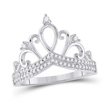 10kt White Gold Womens Round Diamond Crown Tiara Fashion Ring 1/5 Cttw