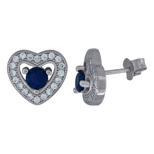 925 Sterling Silver Womens Royal Blue Cubic Zirconia Heart Stud Earrings