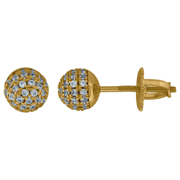 925 Sterling Silver Yellow-tone Womens Cubic Zirconia Ball Stud Earrings