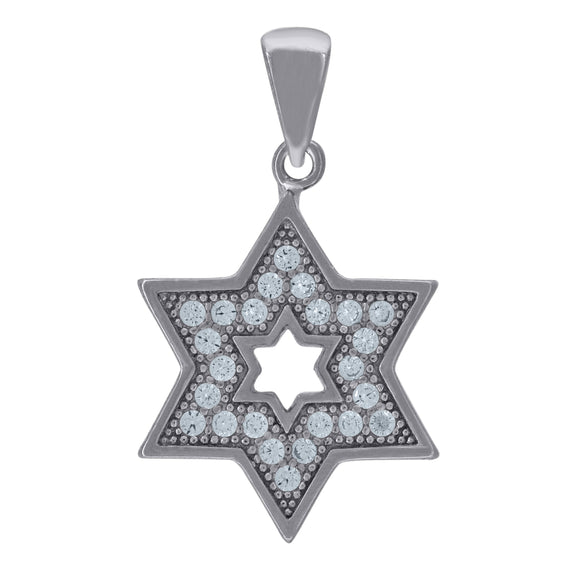 925 Sterling Silver Mens Cubic Zirconia Star Of David Religious Charm Pendant