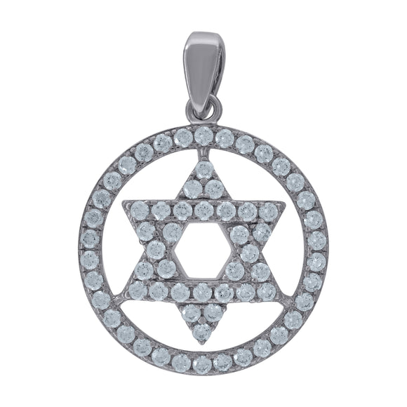 925 Sterling Silver Mens Cubic Zirconia Star Of David Religious Charm Pendant
