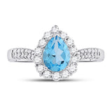 10kt White Gold Womens Pear Lab-Created Blue Topaz Solitaire Ring 2 Cttw