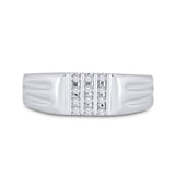10kt White Gold Mens Round Diamond Triple Row Band Ring 1/8 Cttw