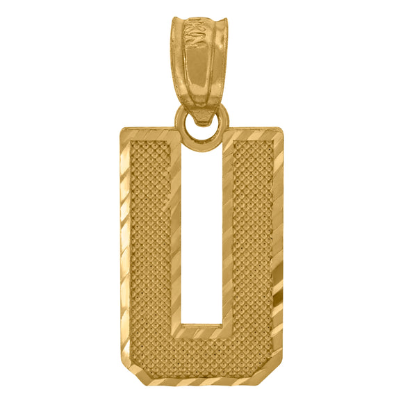 10kt Yellow Gold Unisex Textured Initial Letter U Charm Pendant