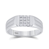 10kt White Gold Mens Round Diamond Triple Row Band Ring 1/8 Cttw