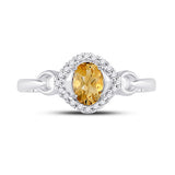 10kt White Gold Womens Oval Lab-Created Citrine Diamond Solitaire Ring 1/2 Cttw