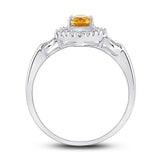 10kt White Gold Womens Oval Lab-Created Citrine Diamond Solitaire Ring 1/2 Cttw