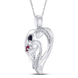 Sterling Silver Womens Oval Lab-Created Blue Sapphire Ruby Heart Pendant 3/8 Cttw
