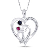 Sterling Silver Womens Oval Lab-Created Blue Sapphire Ruby Heart Pendant 3/8 Cttw