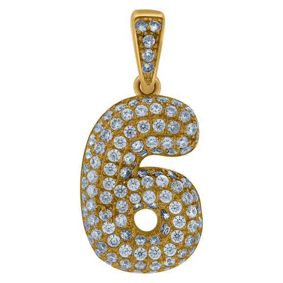 10kt Yellow Gold Mens Women Cubic-zirconia Number 6 Bubble Charm Pendant