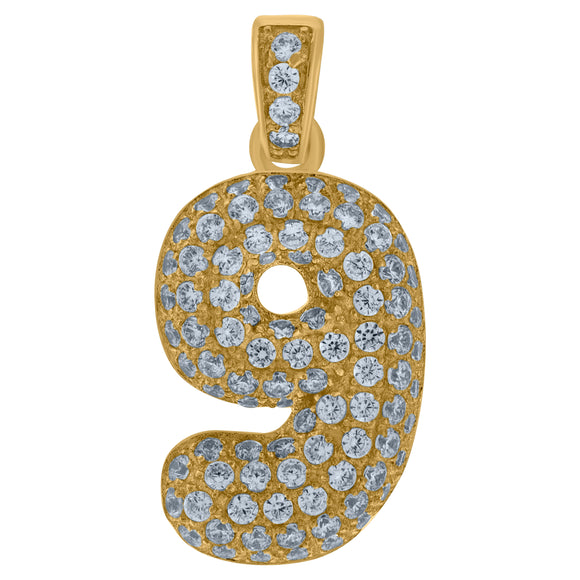 10kt Yellow Gold Mens Women Cubic-zirconia Number 9 Bubble Charm Pendant