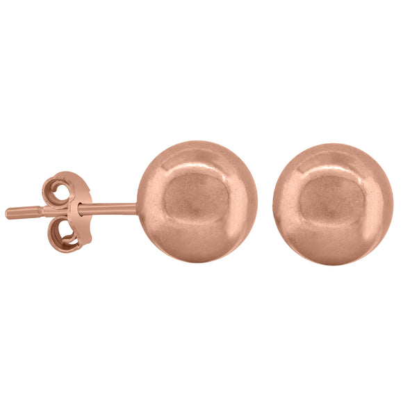 925 Sterling Silver Rose-tone Womens Ball Stud Earrings