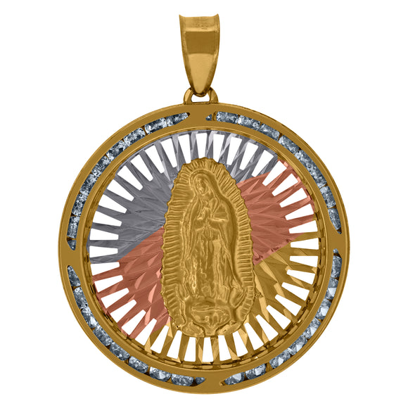 10kt Tri-tone Gold Unisex Cubic Zirconia Cubic-zirconia Lady Of Guadalupe Religious Pendant