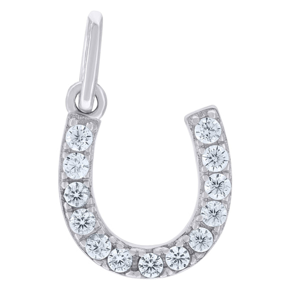 925 Sterling Silver Unisex Cubic-Zirconia Horseshoe Goodluck Charm Pendant