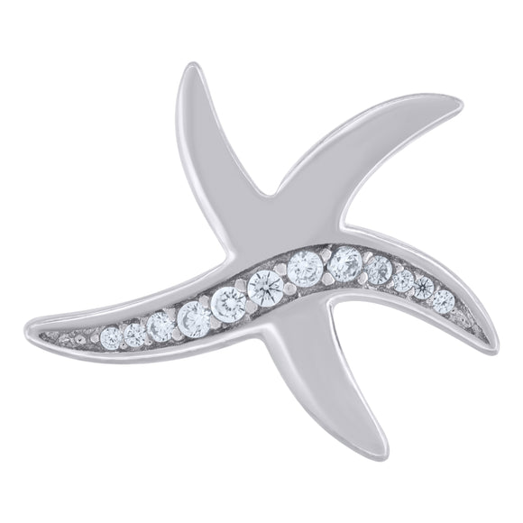 925 Sterling Silver Unisex Cubic-Zirconia Star Fish Ocean Charm Pendant