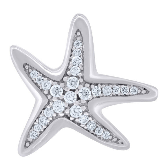 925 Sterling Silver Unisex Cubic-Zirconia Star Fish Ocean Charm Pendant