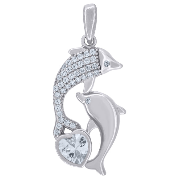 925 Sterling Silver Womens Cubic-Zirconia Fish Ocean Charm Pendant