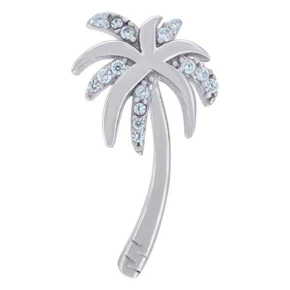925 Sterling Silver Womens Cubic-Zirconia Palm Tree Beach Charm Pendant