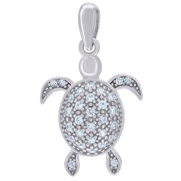925 Sterling Silver Unisex Cubic-Zirconia Turtle Ocean Charm Pendant