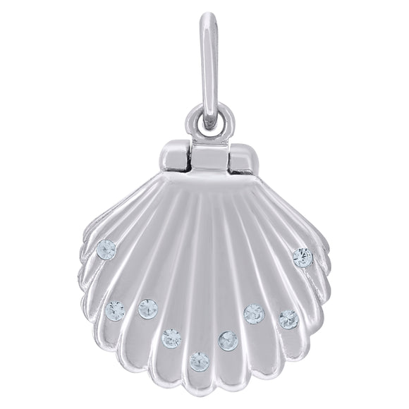 925 Sterling Silver Womens Cubic-Zirconia Scallop Shell Ocean Charm Pendant