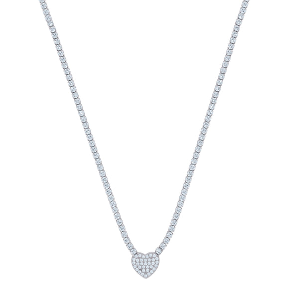 925 Sterling Silver Women Cubic Zirconia Rolo Link Heart Necklace
