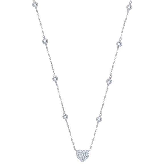 925 Sterling Silver Women Cubic Zirconia Rolo Link Heart Necklace