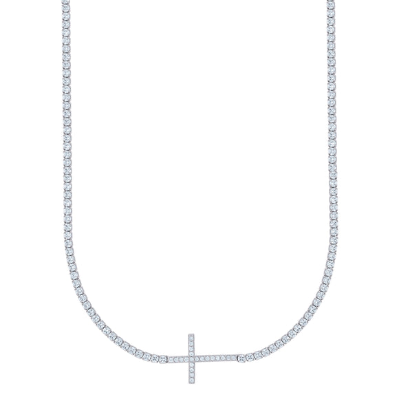 925 Sterling Silver Women Cubic Zirconia Rolo Link Cross Necklace