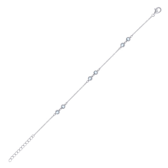 925 Sterling Silver Women Cubic Zirconia Rolo Link Adjustable Bracelet