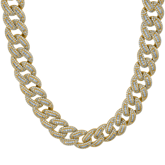 925 Sterling Silver Yellow-Tone Men Cubic Zirconia Cuban Baguette 12mm Bracelet Size 8 Inches