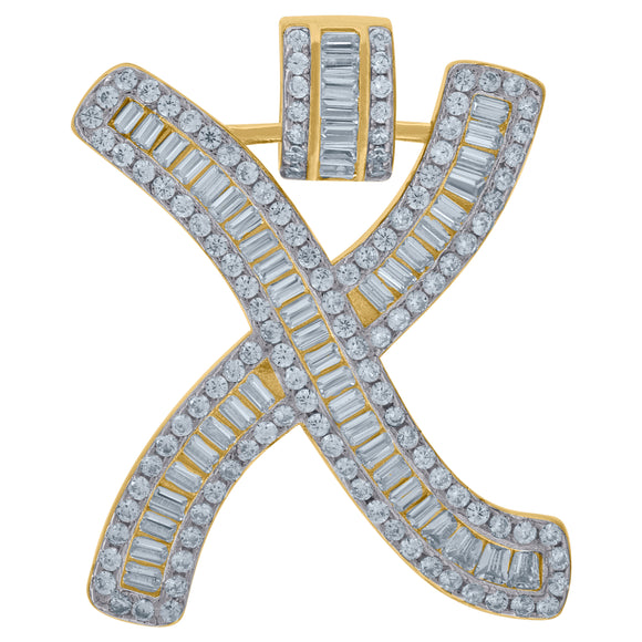 925 Sterling Silver Yellow-tone Unisex Baguette Cubic-zirconia Initial Alphabet X Charm Pendant