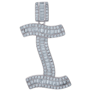 925 Sterling Silver Unisex Baguette Cubic-zirconia Initial Alphabet I Charm Pendant