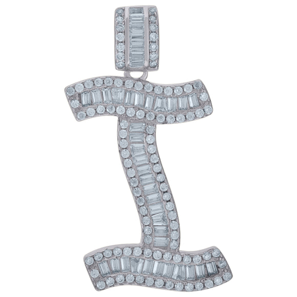 925 Sterling Silver Unisex Baguette Cubic-zirconia Initial Alphabet I Charm Pendant