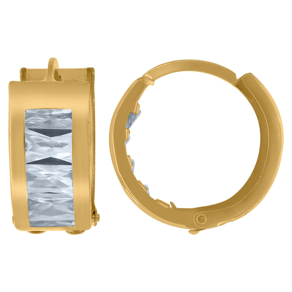 10kt Yellow Gold Womens Princess-cut Cubic Zirconia Huggie Hoop Earrings