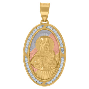 10kt Tri-color Gold Unisex Cubic-zirconia Textured Santa Barbara Religious Oval Charm Pendant