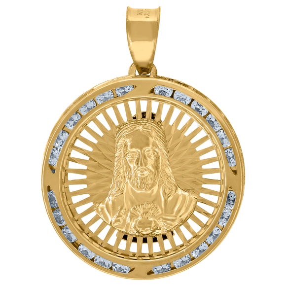 10kt Yellow Gold Unisex Cubic-zirconia Textured Sacred Heart Of Jesus Religious Double Sided Charm Pendant