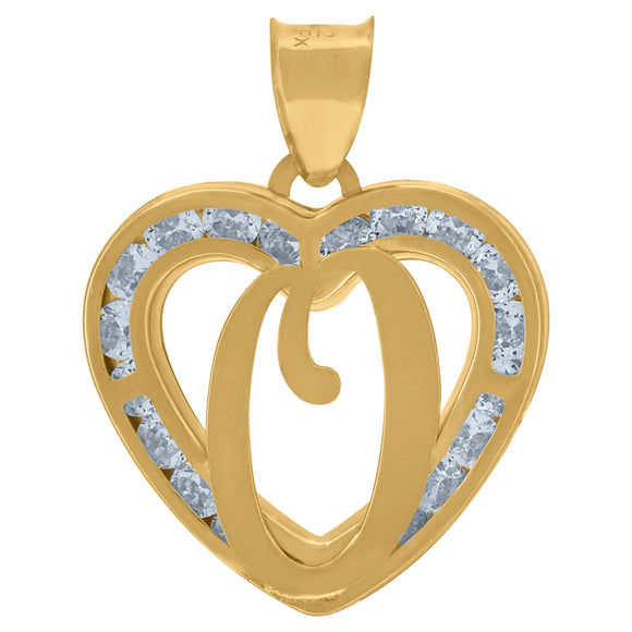 10kt Yellow Gold Unisex Cubic-zirconia Initial Letter O Heart Charm Pendant