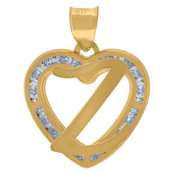 10kt Yellow Gold Unisex Cubic-zirconia Initial Letter Z Heart Charm Pendant