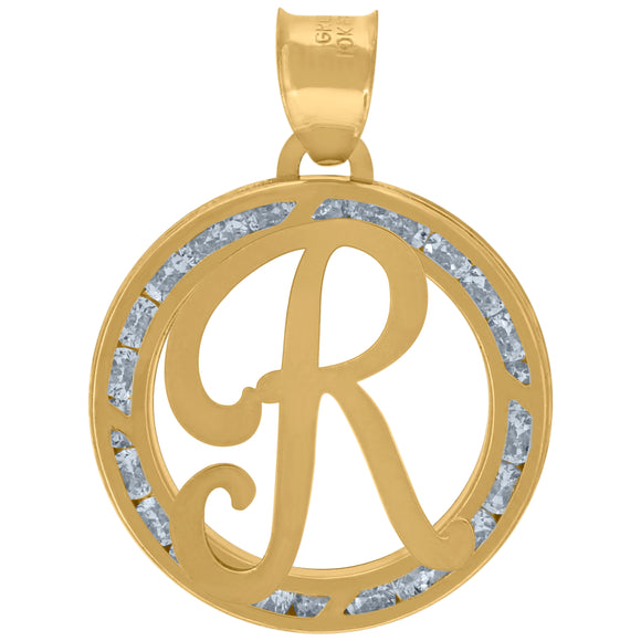 10kt Yellow Gold Unisex Cubic-zirconia Initial Letter R Heart Charm Pendant
