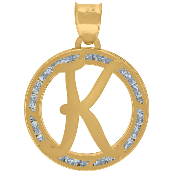 10kt Yellow Gold Unisex Cubic-zirconia Initial Letter K Heart Charm Pendant