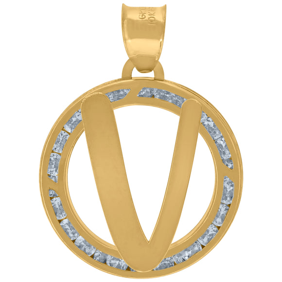 10kt Yellow Gold Unisex Cubic-zirconia Initial Letter V Heart Charm Pendant