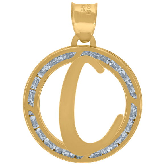 10kt Yellow Gold Unisex Cubic-zirconia Initial Letter C Heart Charm Pendant