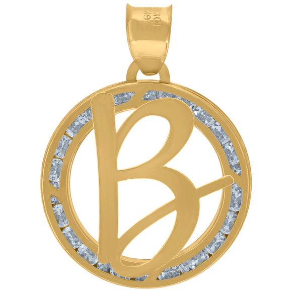 10kt Yellow Gold Unisex Cubic-zirconia Initial Letter B Heart Charm Pendant