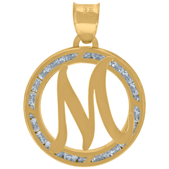 10kt Yellow Gold Unisex Cubic-zirconia Initial Letter M Heart Charm Pendant