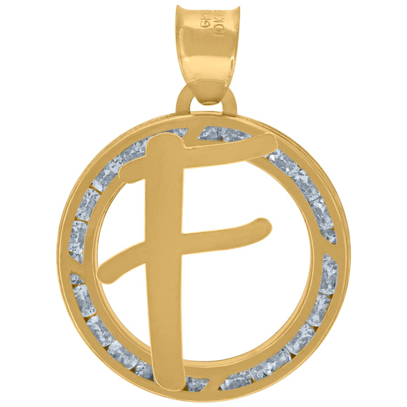 10kt Yellow Gold Unisex Cubic-zirconia Initial Letter F Heart Charm Pendant