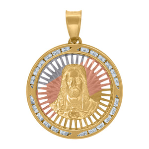 10kt Tri-color Gold Unisex Cubic-zirconia Diamond-cut Sacred Heart Of Jesus Religious Charm Pendant