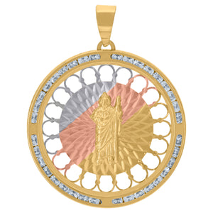 10kt Tri-color Gold Unisex Cubic-zirconia Diamond-cut Saint Jude Religious Charm Pendant