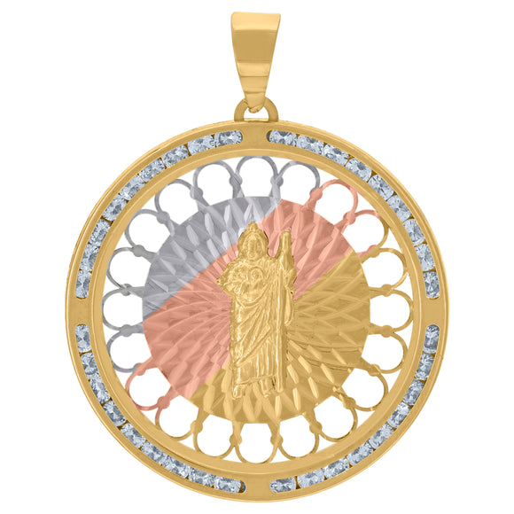 10kt Tri-color Gold Unisex Cubic-zirconia Diamond-cut Saint Jude Religious Charm Pendant